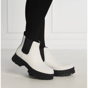 UGG ASHTON CHELSEA BOOTS Platform Waterproof Pull-on WHITE LEATHER WOMEN'S US 9